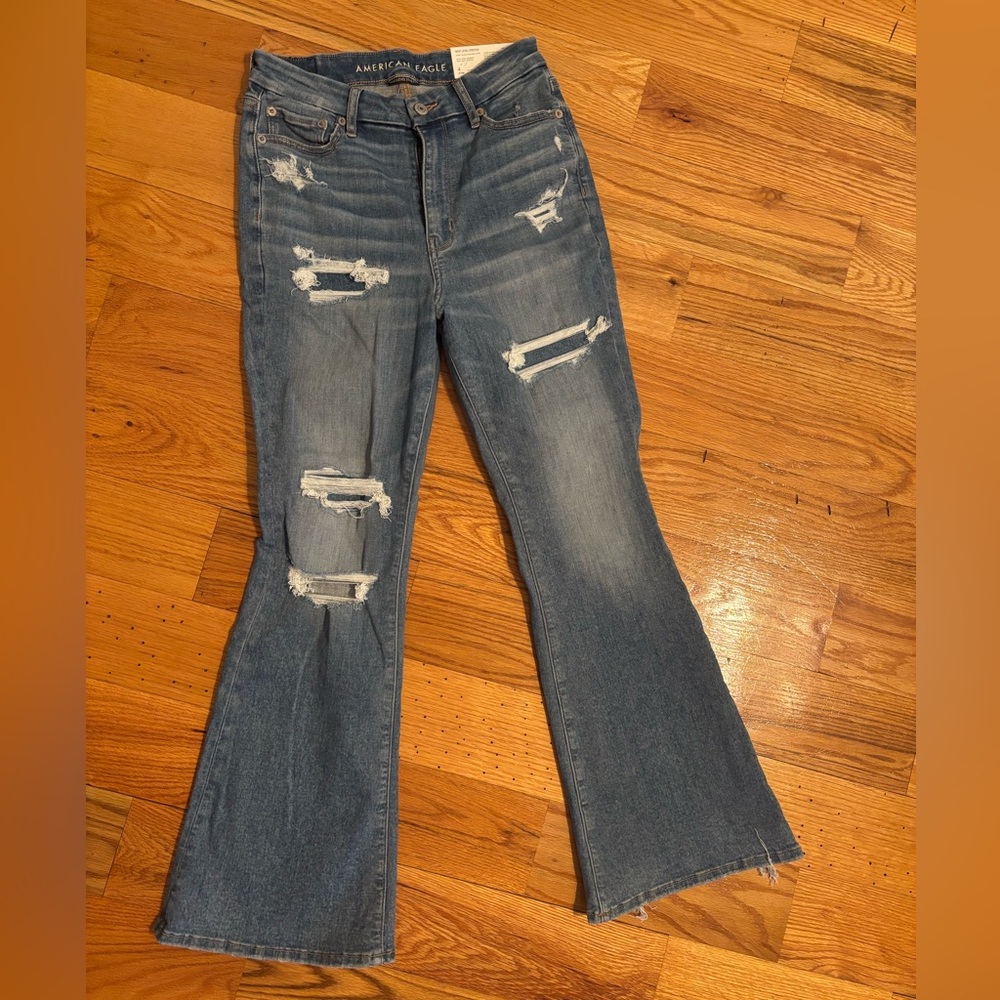 American Eagle Outfitters Flare Distressed Blue Jeans NWT